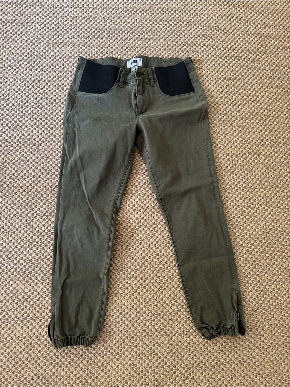 Maternity PAIGE Olive Green Slim Jeans with Black Pocket Panels